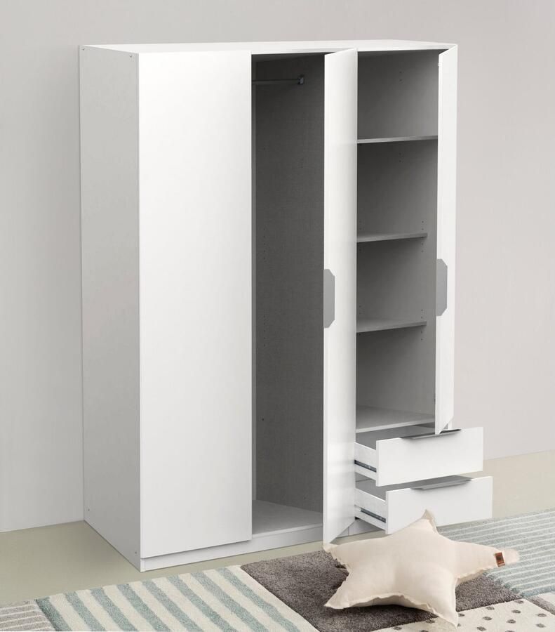 Demeyere GHOST kledingkast Kronberg eiken en mat wit decor 3 deuren + 2 laden + 1 spiegel L.119 4 x D.51 1 x H.203 cm - Foto 3