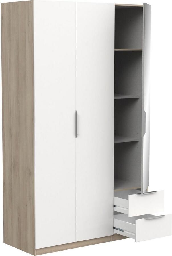 Demeyere GHOST kledingkast Kronberg eiken en mat wit decor 3 deuren + 2 laden + 1 spiegel L.119 4 x D.51 1 x H.203 cm - Foto 12