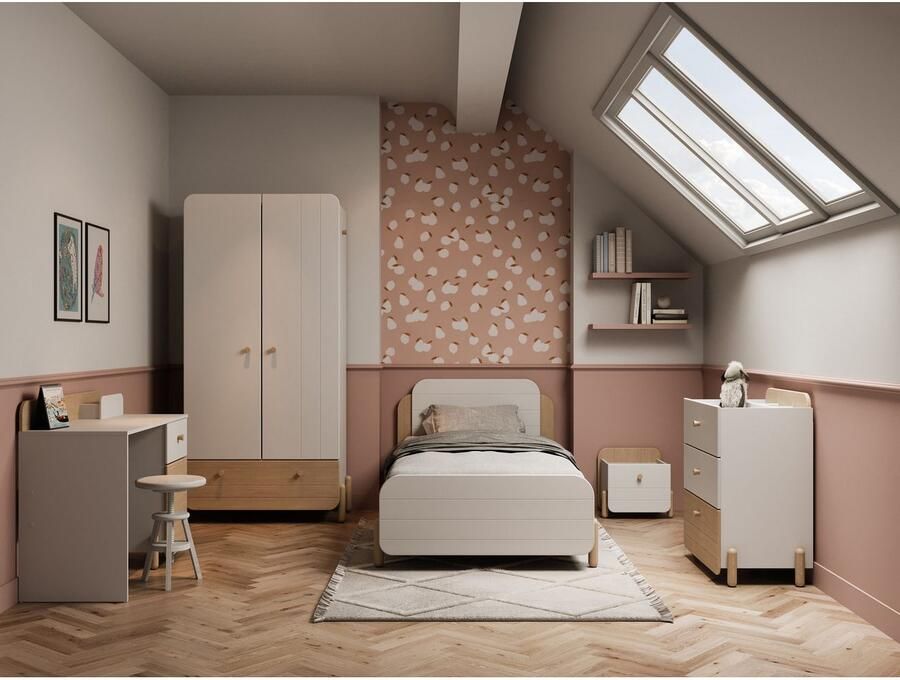 CaliCosy Bureau 1 tiroir et 1 porte ouvrante blanc et décor chêne L103 4 cm EDAJ - Foto 5