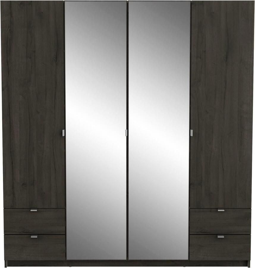 BELFURNDEM Belfurn 4 deurs kledingkast met 2 spiegeldeur en 4 lades Mellie ebony 180x192cm - Foto 2