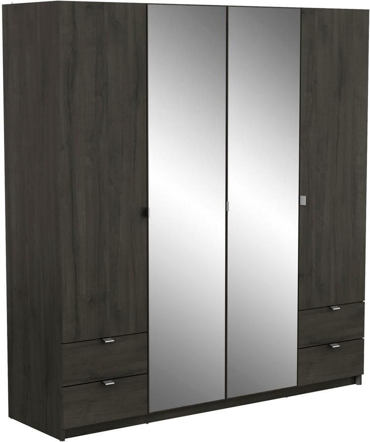BELFURNDEM Belfurn 4 deurs kledingkast met 2 spiegeldeur en 4 lades Mellie ebony 180x192cm - Foto 6