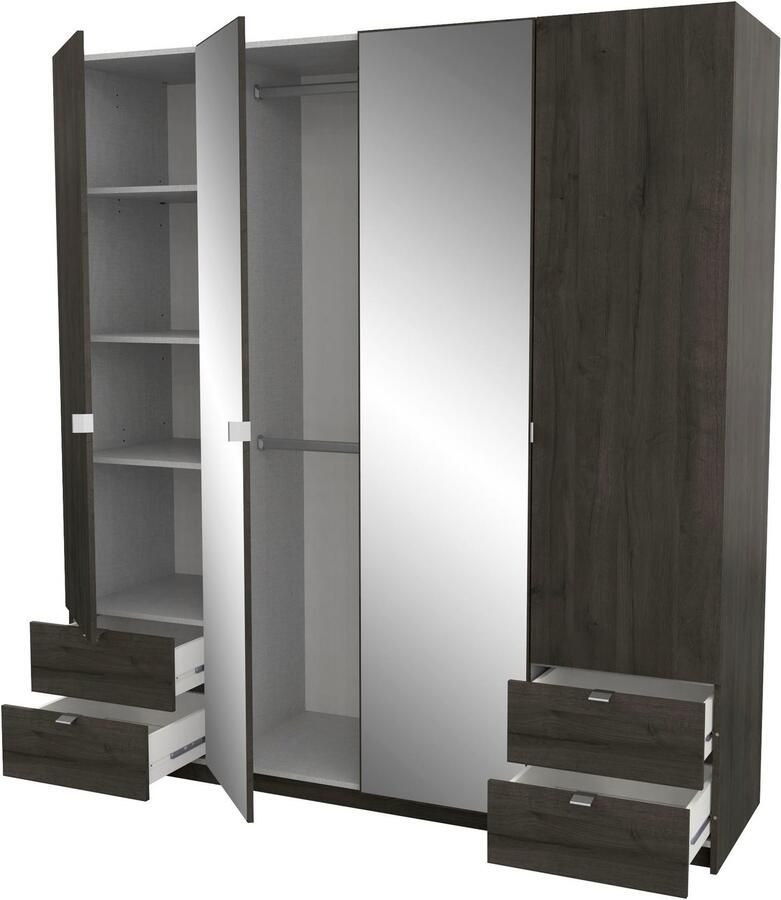 BELFURNDEM Belfurn 4 deurs kledingkast met 2 spiegeldeur en 4 lades Mellie ebony 180x192cm - Foto 5