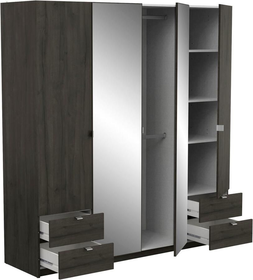 BELFURNDEM Belfurn 4 deurs kledingkast met 2 spiegeldeur en 4 lades Mellie ebony 180x192cm - Foto 3