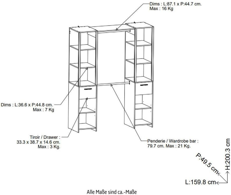 Demeyere GROUP Kledingkast met gordijn Gary ruimtebesparend design - Foto 2