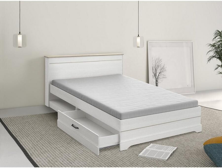 CBA EMOB Bed Charme 140x190 200 cm-Kronberg eik structuurwit Bedden met lades Wit Melamine; Spaanplaat Bedden met lades Tweepersoons Normaal bed Op voorraad - Foto 9
