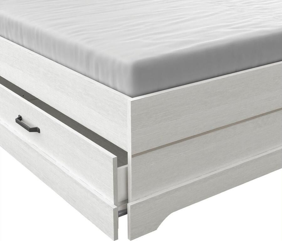 CBA EMOB Bed Charme 140x190 200 cm-Kronberg eik structuurwit Bedden met lades Wit Melamine; Spaanplaat Bedden met lades Tweepersoons Normaal bed Op voorraad - Foto 8