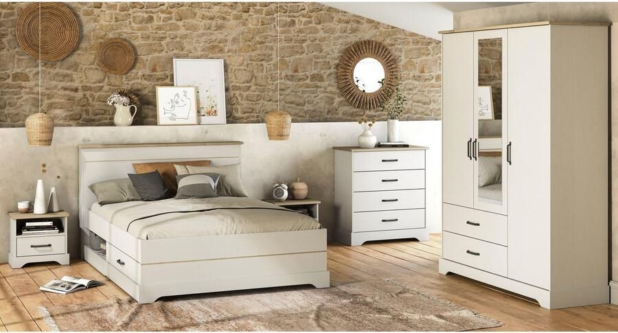 CBA EMOB Bed Charme 140x190 200 cm-Kronberg eik structuurwit Bedden met lades Wit Melamine; Spaanplaat Bedden met lades Tweepersoons Normaal bed Op voorraad - Foto 14
