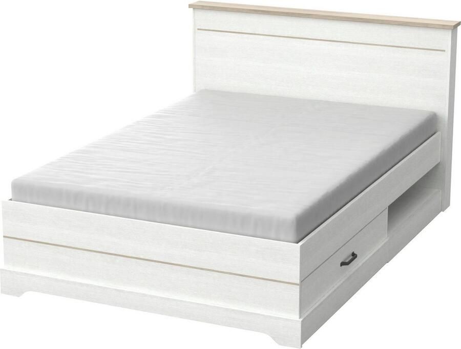 CBA EMOB Bed Charme 140x190 200 cm-Kronberg eik structuurwit Bedden met lades Wit Melamine; Spaanplaat Bedden met lades Tweepersoons Normaal bed Op voorraad - Foto 8