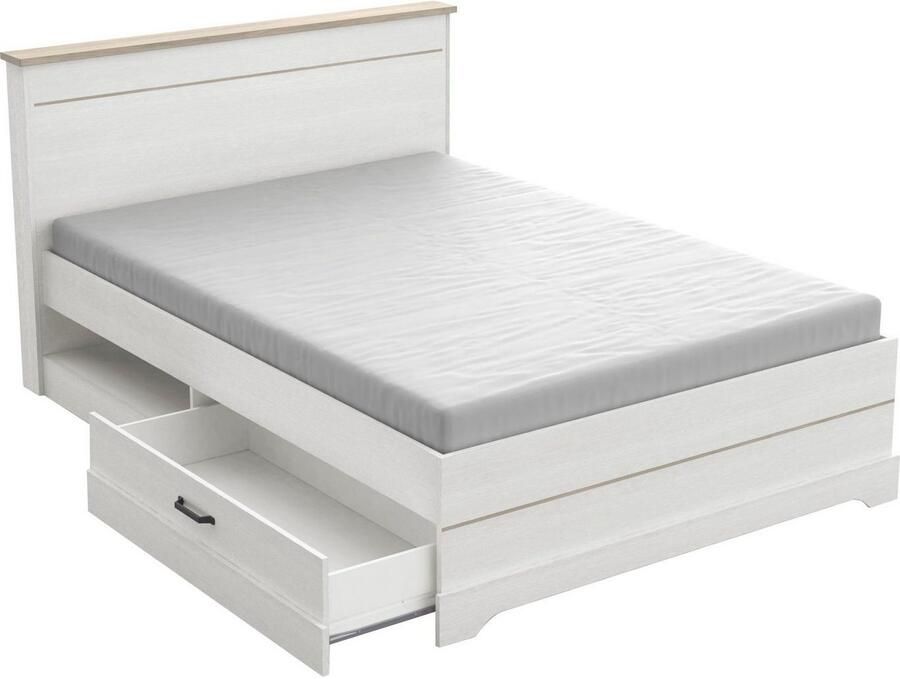 CBA EMOB Bed Charme 140x190 200 cm-Kronberg eik structuurwit Bedden met lades Wit Melamine; Spaanplaat Bedden met lades Tweepersoons Normaal bed Op voorraad - Foto 11