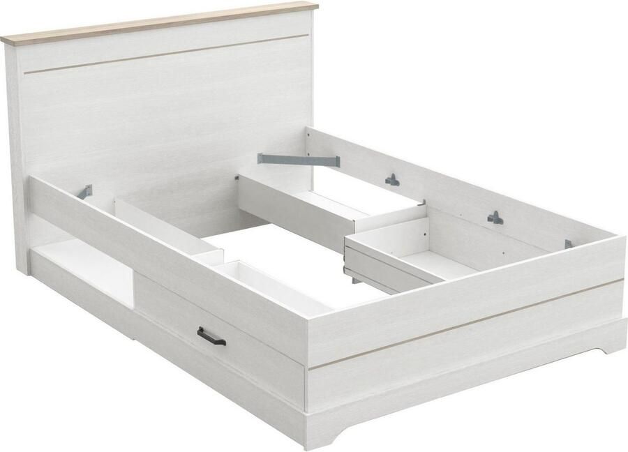 CBA EMOB Bed Charme 140x190 200 cm-Kronberg eik structuurwit Bedden met lades Wit Melamine; Spaanplaat Bedden met lades Tweepersoons Normaal bed Op voorraad - Foto 12