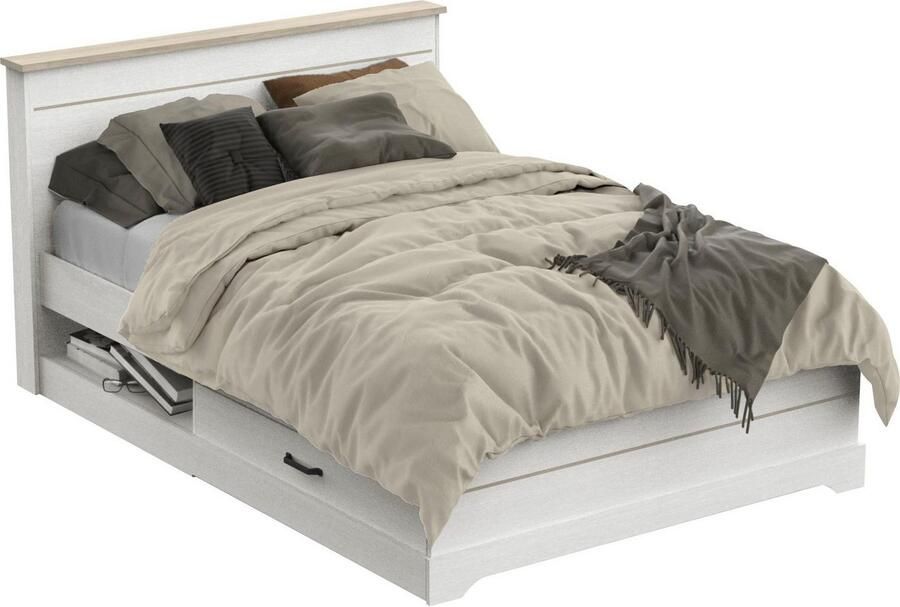 CBA EMOB Bed Charme 140x190 200 cm-Kronberg eik structuurwit Bedden met lades Wit Melamine; Spaanplaat Bedden met lades Tweepersoons Normaal bed Op voorraad - Foto 13