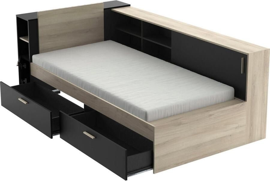 Vente-unique Modulair bed 90 x 190 200 cm met opbergruimte Zwart en naturel LIARA L 229.4 cm x H 87.7 cm x D 119.2 cm - Foto 8