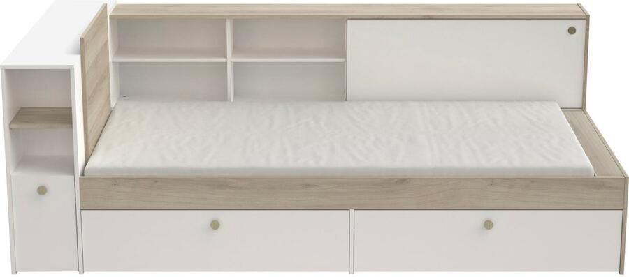 Vente-unique Moduleerbaar bed 90 x 190 200 cm met opbergruimte Wit en naturel LIARA L 229.4 cm x H 87.7 cm x D 119.2 cm - Foto 12