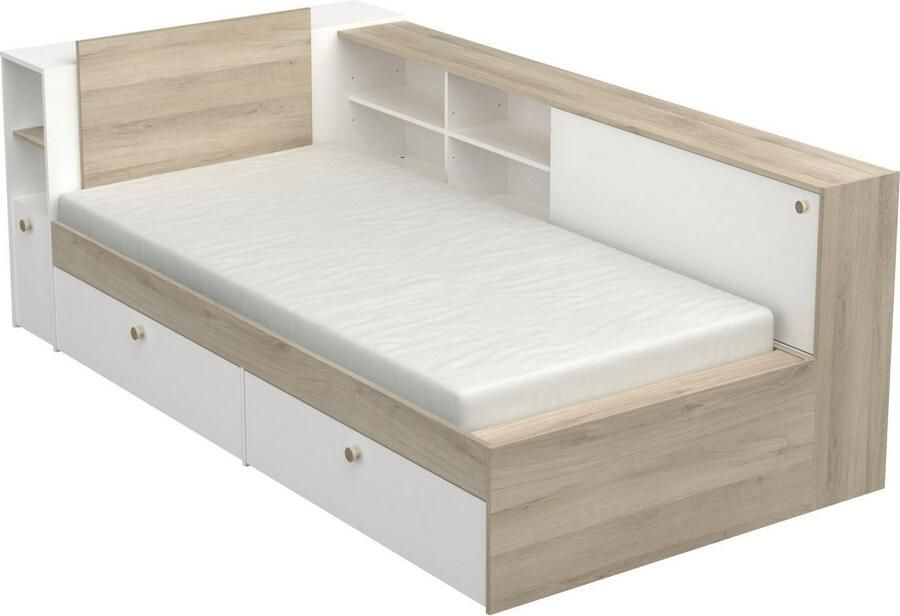 Vente-unique Moduleerbaar bed 90 x 190 200 cm met opbergruimte Wit en naturel LIARA L 229.4 cm x H 87.7 cm x D 119.2 cm - Foto 7