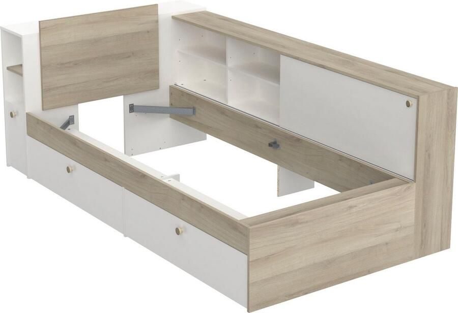 Vente-unique Moduleerbaar bed 90 x 190 200 cm met opbergruimte Wit en naturel LIARA L 229.4 cm x H 87.7 cm x D 119.2 cm - Foto 8