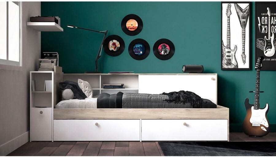 Vente-unique Moduleerbaar bed 90 x 190 200 cm met opbergruimte Wit en naturel LIARA L 229.4 cm x H 87.7 cm x D 119.2 cm - Foto 11