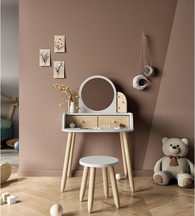 CBA EMOB Make-uptafel Lili 57 8 x 47 x 94 cm Bruin-Wit Kantoor Wit; Bruin MDF Kantoor Op voorraad - Foto 5