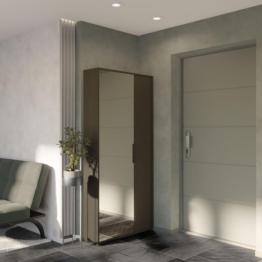 CBA Schoenenkast EBONY met 2 deuren en spiegel – Zwart structuurdecor - Foto 5