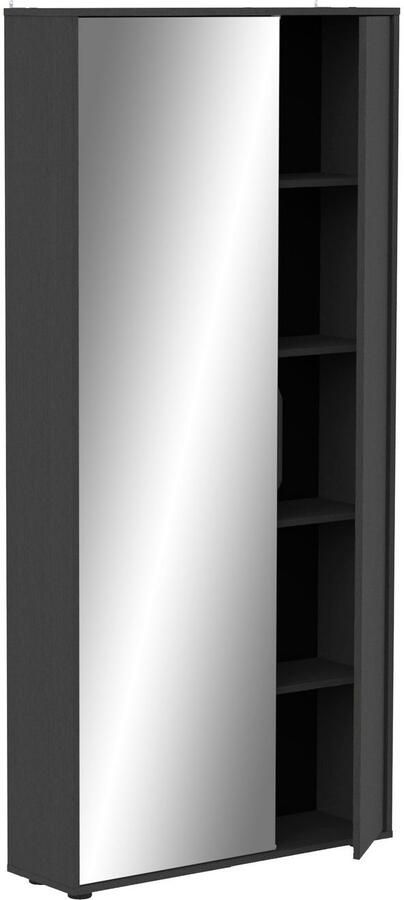 CBA Schoenenkast EBONY met 2 deuren en spiegel – Zwart structuurdecor - Foto 4