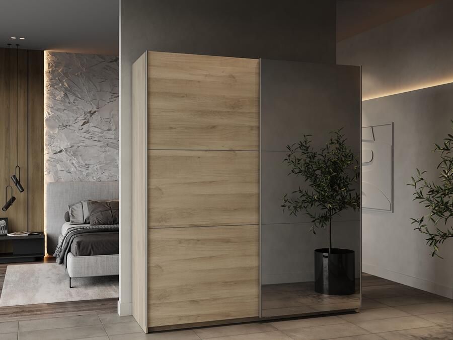 Demeyere GHOST kledingkast Kronberg eiken decor 2 schuifdeuren + spiegel L.178 1 x D.59 9 x H.203 cm - Foto 7