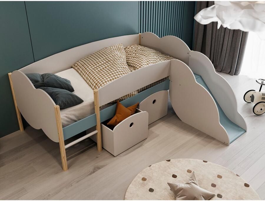 Demeyere GROUP Speelbed Longane Kinderbed in de vorm van wolken met kleine glijbaan - Foto 3