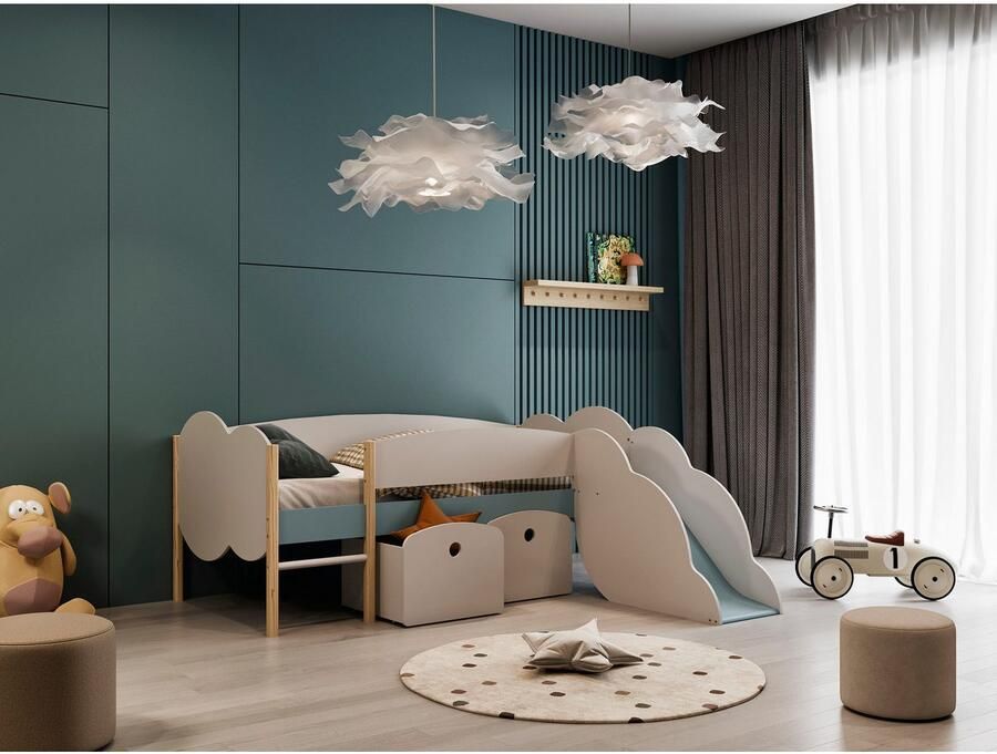 Demeyere GROUP Speelbed Longane Kinderbed in de vorm van wolken met kleine glijbaan - Foto 5