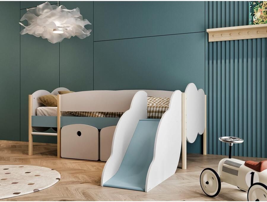 Demeyere GROUP Speelbed Longane Kinderbed in de vorm van wolken met kleine glijbaan - Foto 4