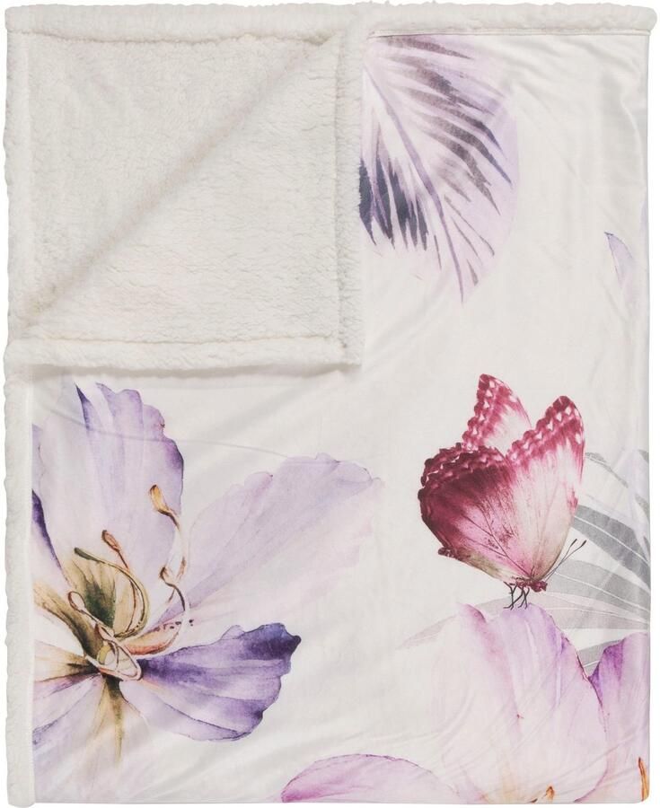 Descanso Plaid Cean Zeer zacht knuffeldeken 130x160 cm omkeerbaar bloemen natuur zand - Foto 3