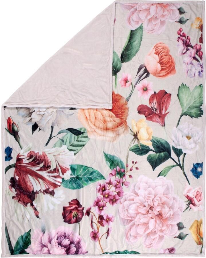 Descanso Plaid Fiori Zeer zacht knuffeldeken 130x160 cm omkeerbaar bloemen zand - Foto 4