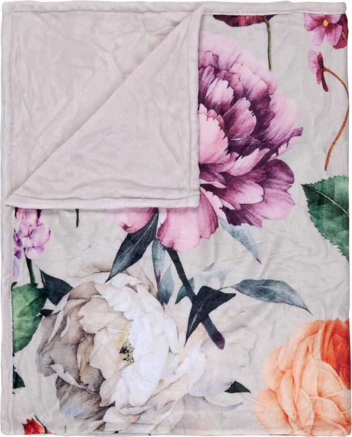 Descanso Plaid Fiori Zeer zacht knuffeldeken 130x160 cm omkeerbaar bloemen zand - Foto 3