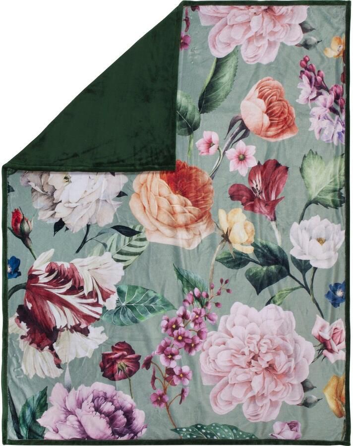 Descanso Plaid Fiori Zeer zacht knuffeldeken 130x160 cm omkeerbaar bloemen zand - Foto 4