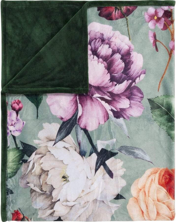 Descanso Plaid Fiori Zeer zacht knuffeldeken 130x160 cm omkeerbaar bloemen zand - Foto 3