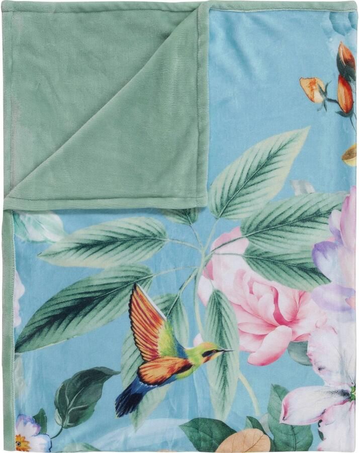 Descanso Plaid Fungi Zeer zacht knuffeldeken 130x160 cm omkeerbaar bloemen groen turquoise - Foto 3