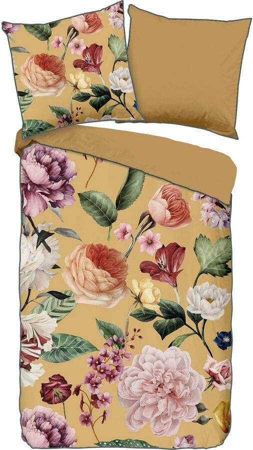 Descanso Tweezijdig te gebruiken overtrekset Fiori Katoen Satijn 135x200 Bies Rits Omkeerbaar Bloemen Zand - Foto 4