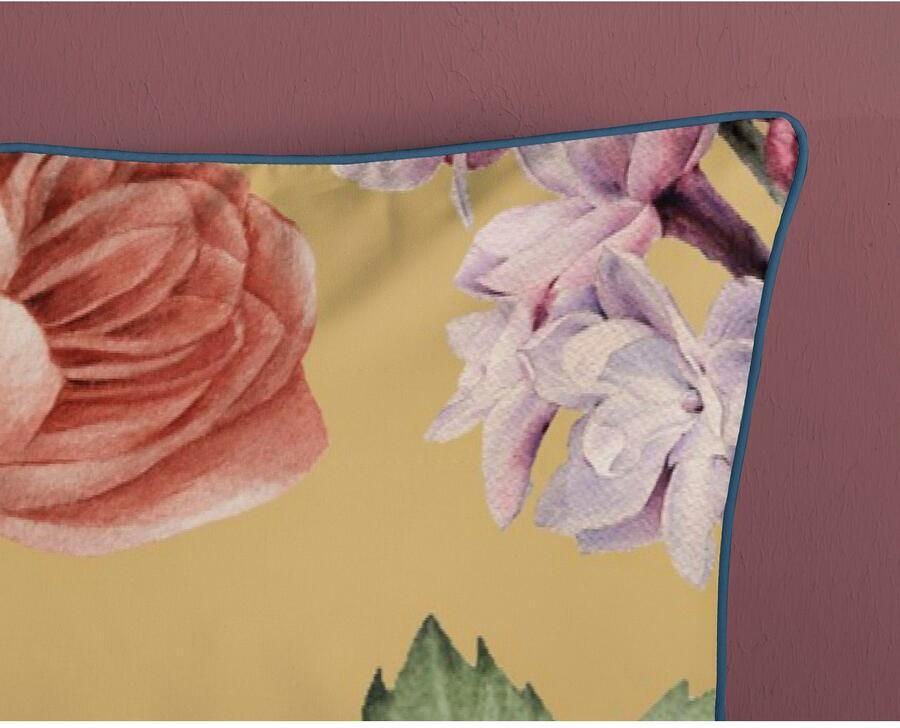 Descanso Tweezijdig te gebruiken overtrekset Fiori Katoen Satijn 135x200 Bies Rits Omkeerbaar Bloemen Zand - Foto 4
