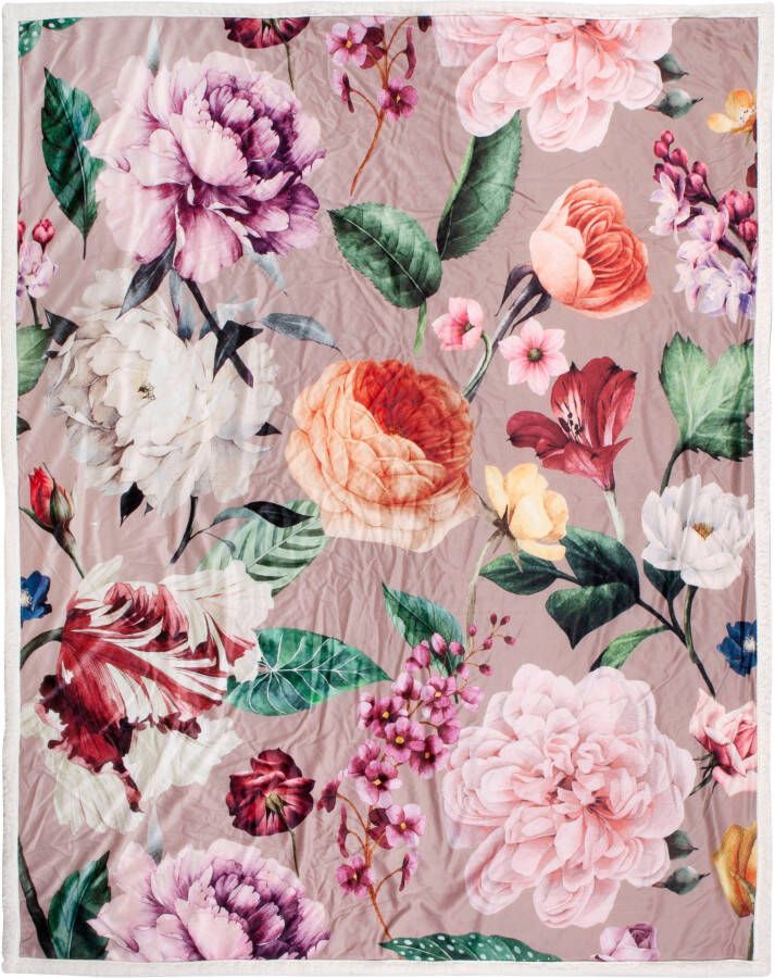 Descanso Plaid Fiori Zeer zacht knuffeldeken 130x160 cm omkeerbaar bloemen zand - Foto 5