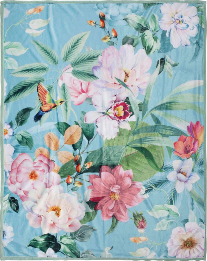 Descanso Plaid Fungi Zeer zacht knuffeldeken 130x160 cm omkeerbaar bloemen groen turquoise - Foto 4