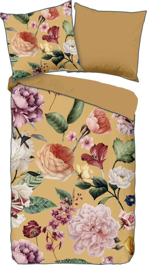 Descanso Tweezijdig te gebruiken overtrekset Fiori Katoen Satijn 135x200 Bies Rits Omkeerbaar Bloemen Zand - Foto 4