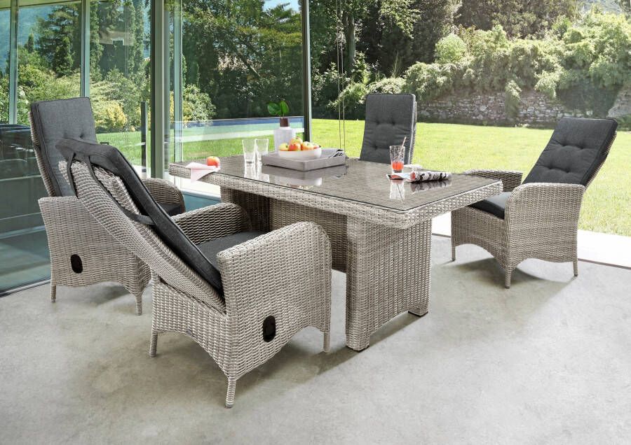 Destiny Tuin-eethoek Palma Luna 4 stoelen met hoge rugleuning traploos verstelbaar tafel 165x90x75cm incl. kussens (set 10-delig)