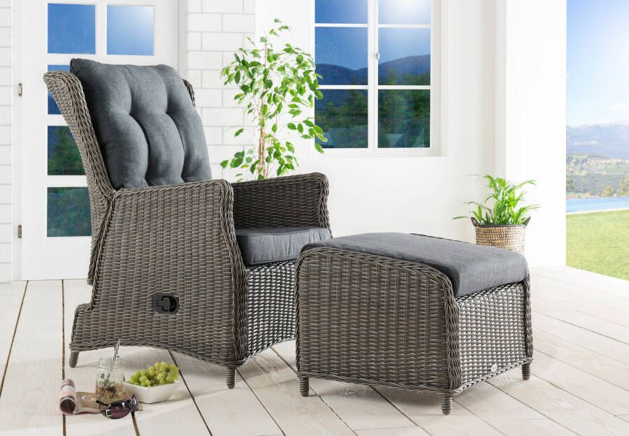 Destiny Tuinset CASA RELAX CASA Fauteuil traploos verstelbaar met voetenbankje incl. kussens (set 4-delig)