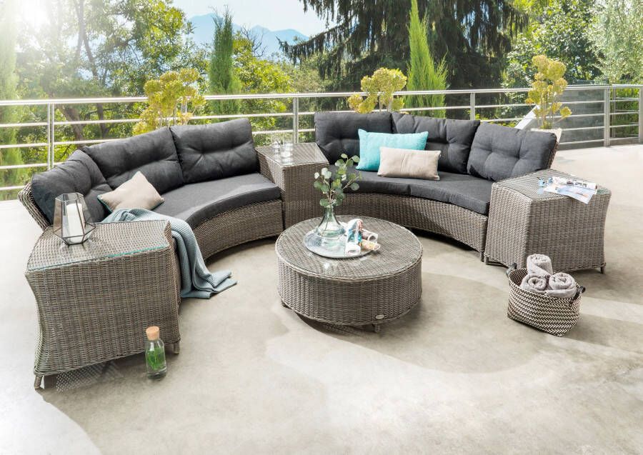 Destiny Tuinset Rio Loungeset halfrond 2 bank 3 bijzettafeltjes 1 tafel ø 90x38cm (set 18-delig)