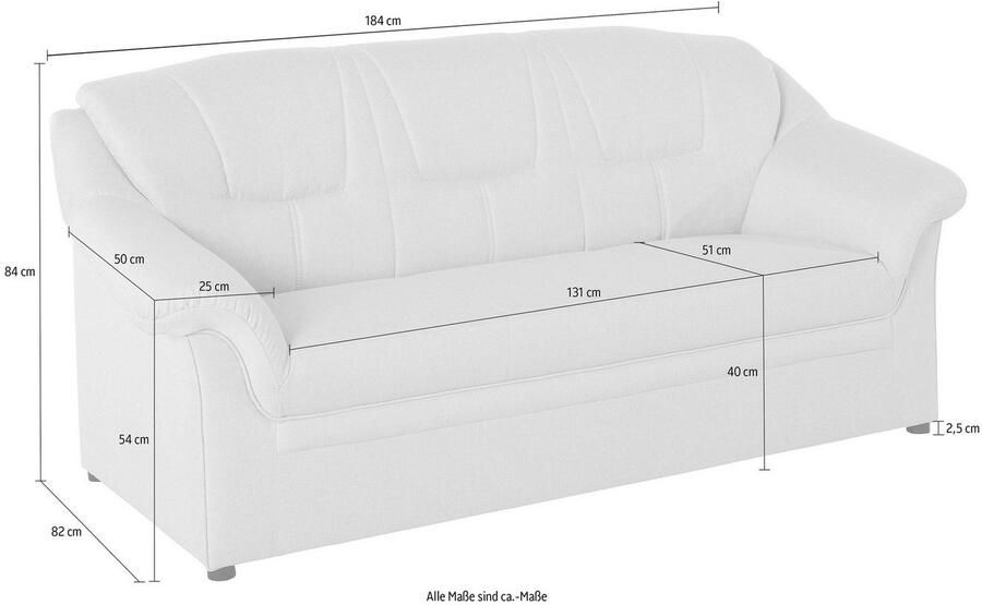 DOMO collection 2 5-zitsbank Mezia compact voor kleine ruimtes breedte 184 cm comfortabel en tijdloos