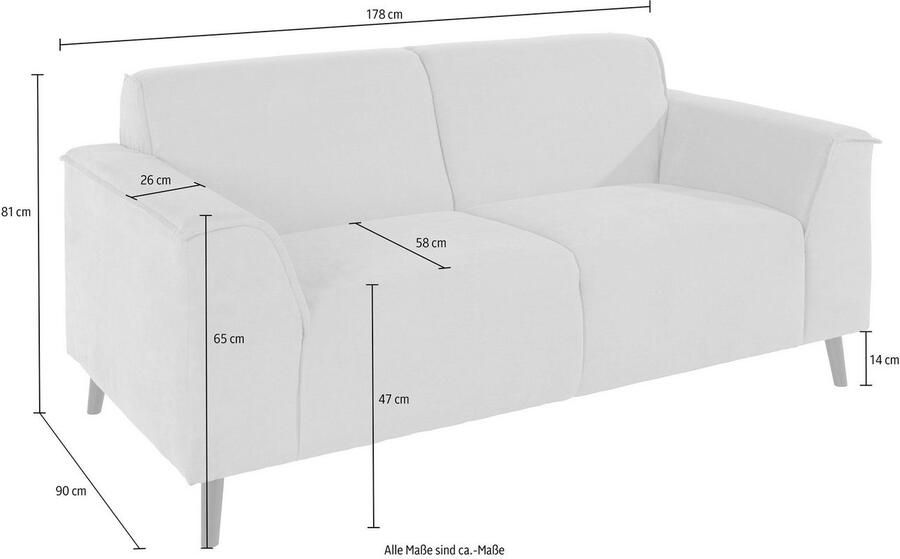 DOMO collection 2-zitsbank Amora inclusief comfortabele veren voor meer zitcomfort Comfortabele zithoogte 47 cm elegante armleuningen en hoge voet - Foto 3