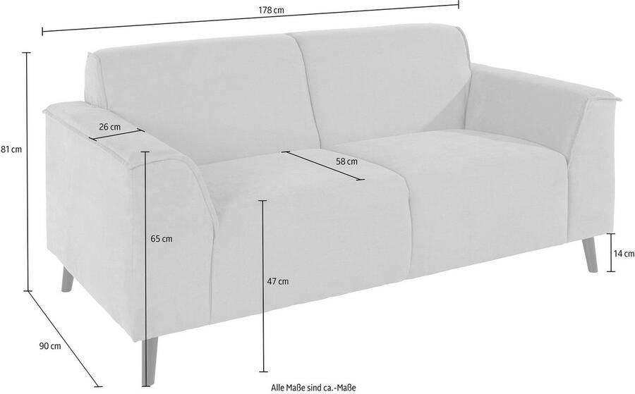 DOMO collection 2-zitsbank Amora inclusief comfortabele veren voor meer zitcomfort Comfortabele zithoogte 47 cm elegante armleuningen en hoge voet - Foto 3