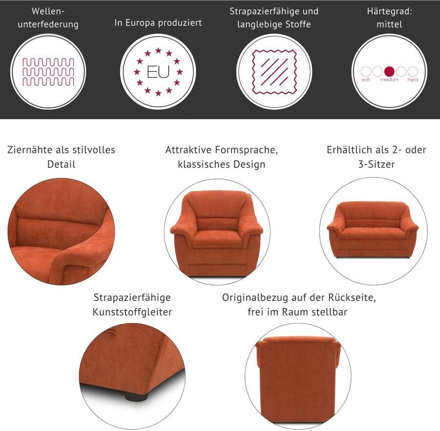 DOMO collection 2-zitsbank Lale mooi gevormde en comfortabele bank tijdloos en elegant - Foto 2