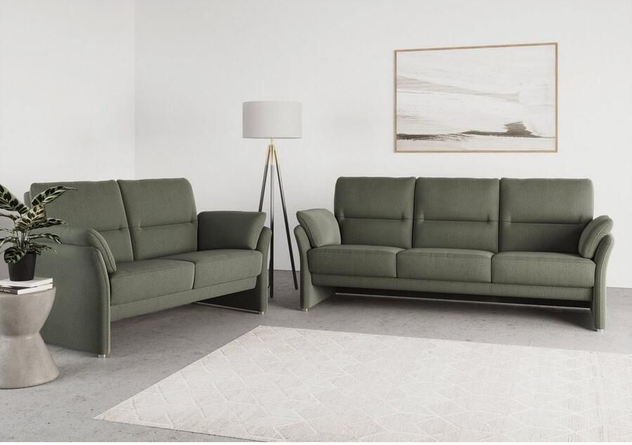 DOMO collection 3-zitsbank Pina smalle armleuningen met bonellvering compact & elegant Hoge zitcomfort luxe microvezel leerlook grijs breedte 219 cm - Foto 2