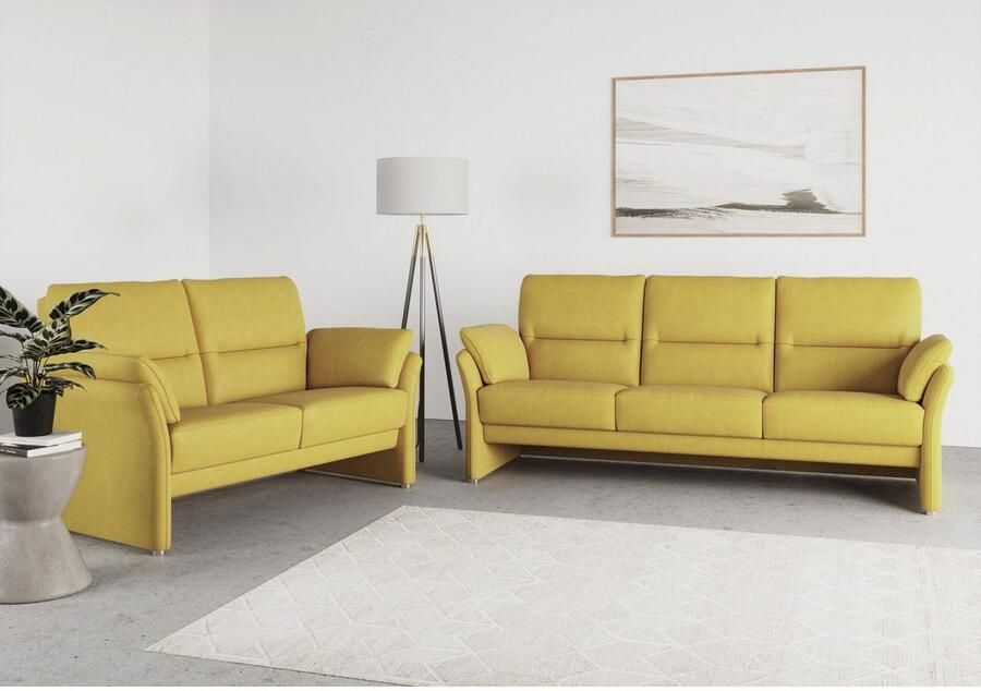 DOMO collection 3-zitsbank Pina smalle armleuningen met bonellvering compact & elegant Hoge zitcomfort luxe microvezel leerlook grijs breedte 219 cm - Foto 2