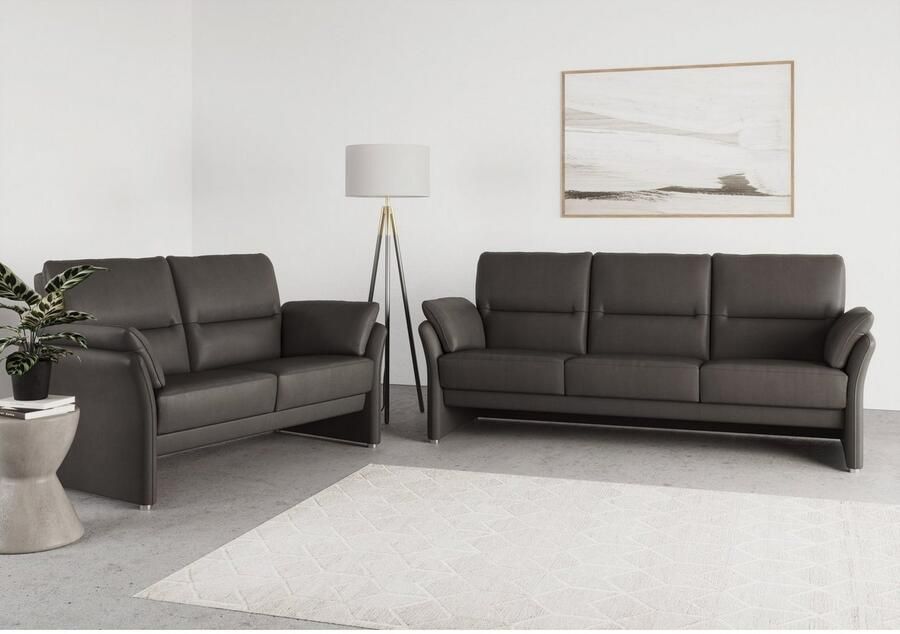 DOMO collection 3-zitsbank Pina smalle armleuningen met bonellvering compact & elegant Hoge zitcomfort luxe microvezel leerlook grijs breedte 219 cm - Foto 2