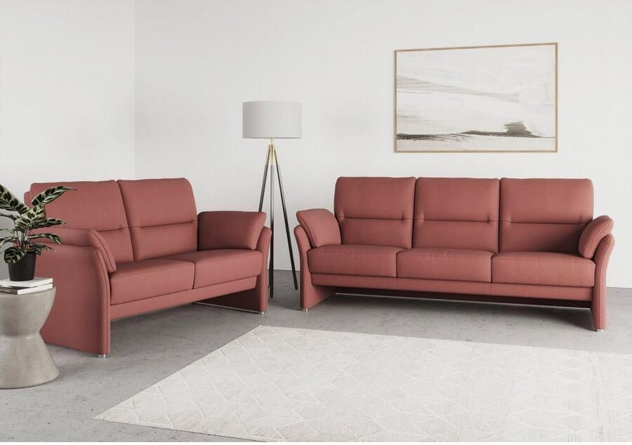DOMO collection 3-zitsbank Pina smalle armleuningen met bonellvering compact & elegant Hoge zitcomfort luxe microvezel leerlook grijs breedte 219 cm - Foto 2