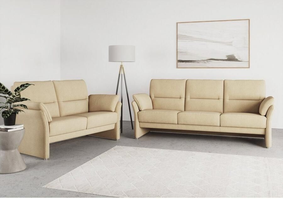 DOMO collection 3-zitsbank Pina smalle armleuningen met bonellvering compact & elegant Hoge zitcomfort luxe microvezel leerlook grijs breedte 219 cm - Foto 2